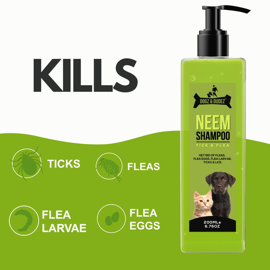 Dogz & Dudez Anti Tick, Itching and Flea Organic Natural Neem and Lemongrass, Insect Repellent Dog Shampoo (Only Available for India)