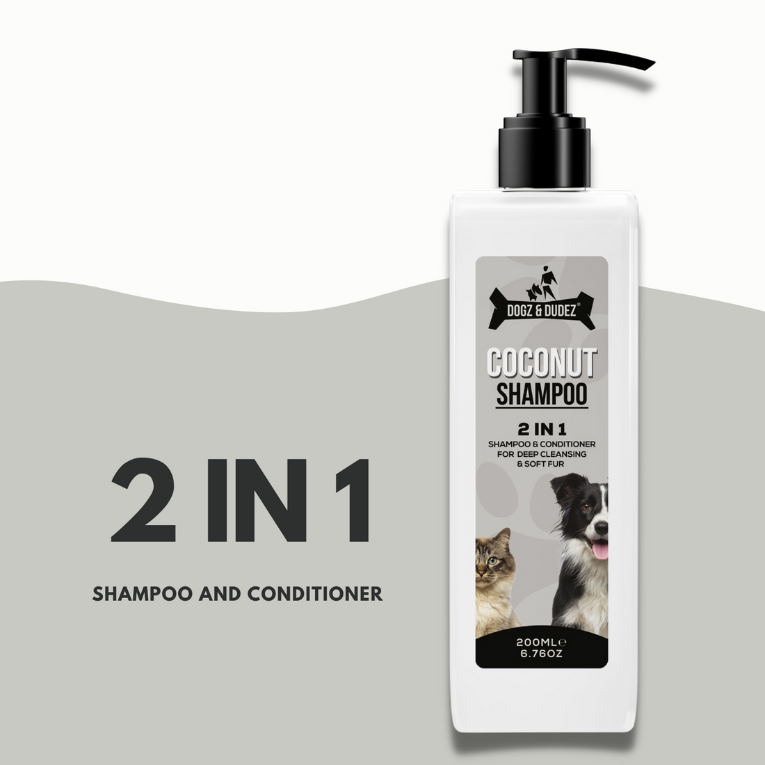 Dogz & Dudez Coconut Dog Shampoo for Puppy, Kitten, cat, and Adult Dogs. 2 in 1 Shampoo and Conditioner for Deep Cleansing and Soft Fur 200ml